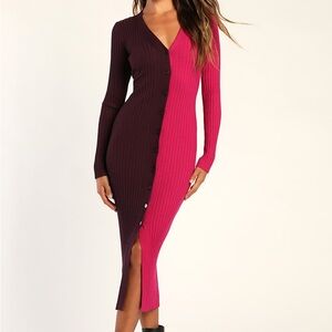 Lulus Colorblock Purple Pink Sweater Midi Dress